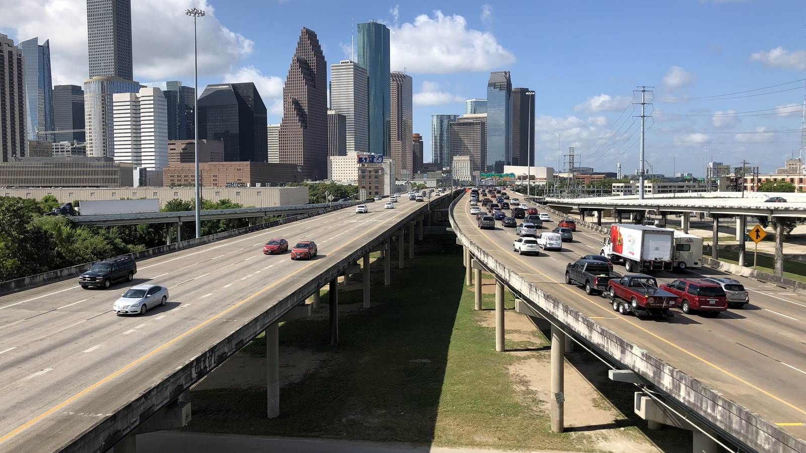 Traffic on Interstate 45, the North Freeway, heading toward downtown Houston, Texas.
